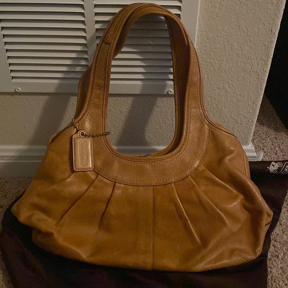 Coach Ergo Tan Pleated Leather Kisslock Satchel -Shoulder Bag
